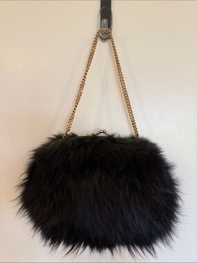 Vintage Walter Katten Black Fur Chain Shoulder Bag